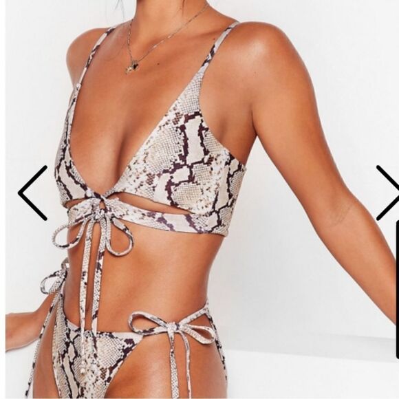 Nasty Gal Snakeskin Print High Waist String Bikini Sz 2 - Picture 1 of 9